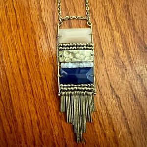 Noonday necklace, color: gold, light pink, cobalt blue